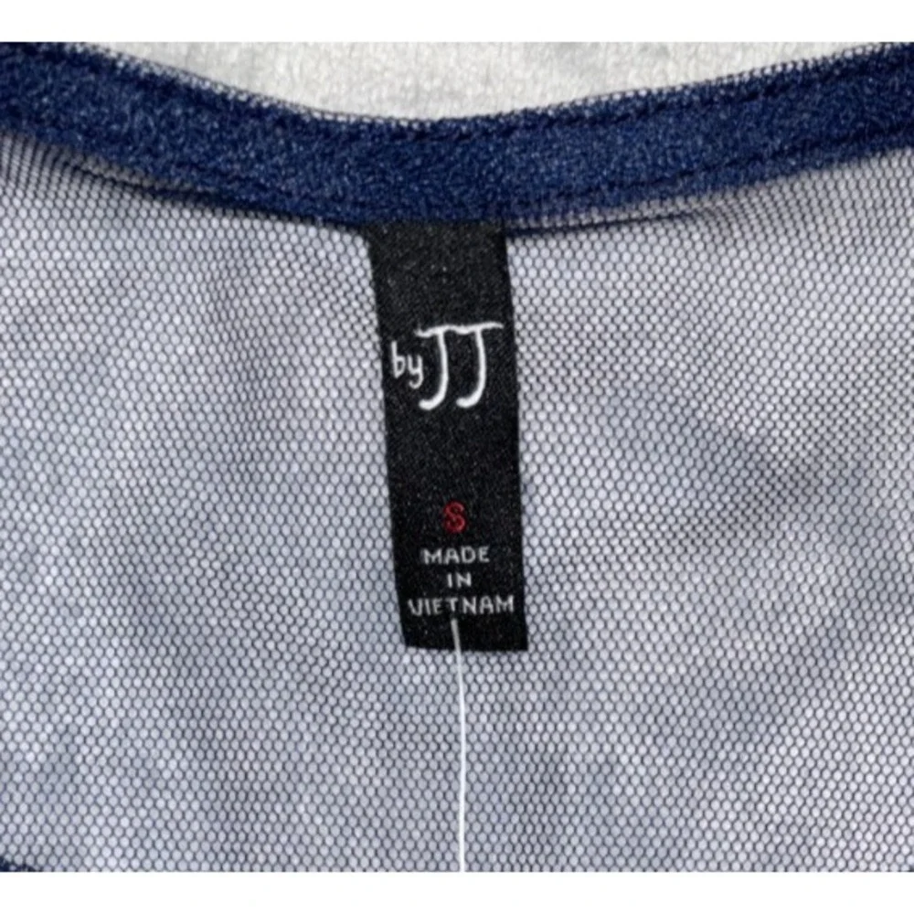 Blue Sheer Mesh Long Sleeve Top Blouse By JJ Size Small Blue‎ High Low Layer